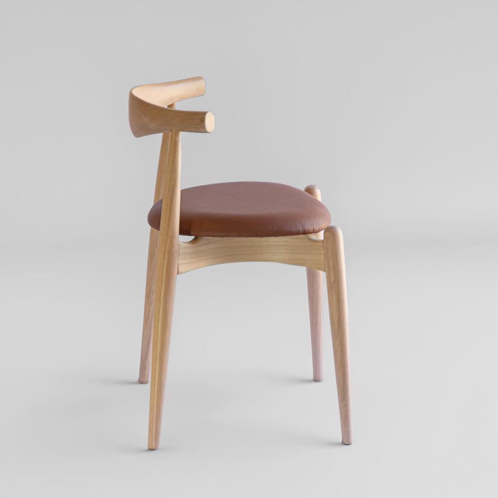 Cadeira Elbow - Tauari, Couro Naural Marrom 037 - Hans Wegner, Design Escandinavo