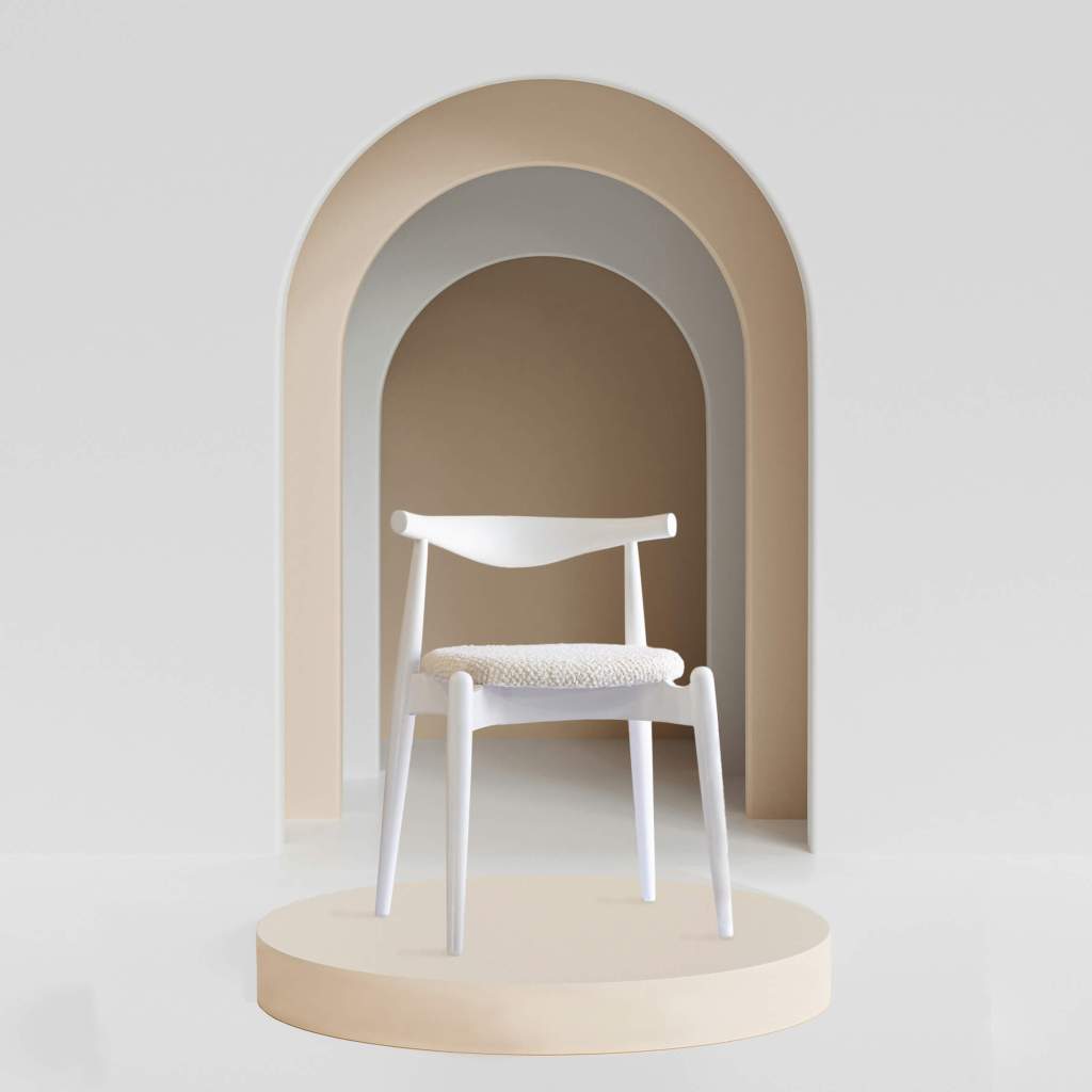 Cadeira Elbow - Tauari, Tecido Quaker Boucle Strawberry Vanilla 2 - Hans Wegner, Design Escandinavo