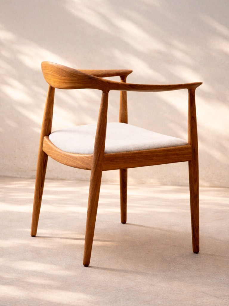 Cadeira The Chair - Louro Freijó - Oleo, Tecido Quaker Cavalry Pelican 2 port
