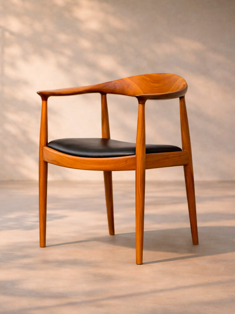 Cadeira The Chair - Peroba Mica + Oleo, Couro Natural Preto