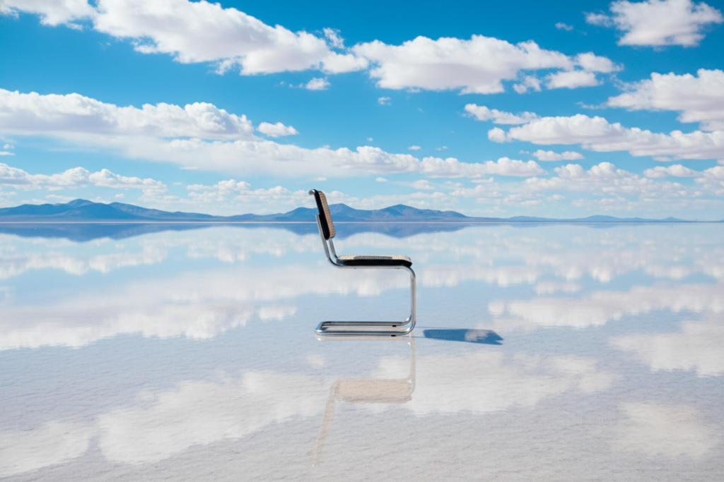 Cadeira Cesca - Aço Inox, Ebanizada Shou Sugi Ban, Palha Natural Salar de Uyuni Bolivia 1
